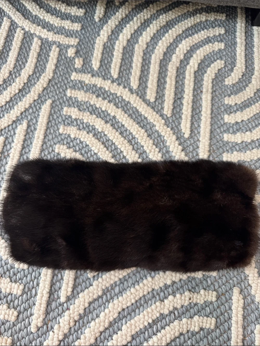 Vintage Real Fur Hand Muff Brown Satin Embroidered Old Hollywood
